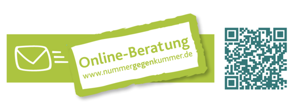 Kontaktinformationen für die Online Beratung der Nummer gegen Kummer mit QR Code